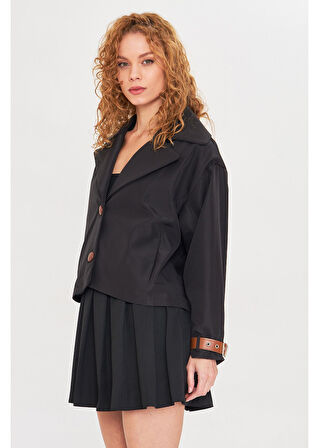 Kruvaze Suya Dayanıklı Kısa Trençkot 