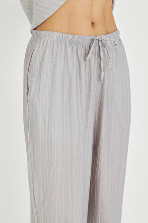 Beli Lastikli Çizgili Rayon Pantolon