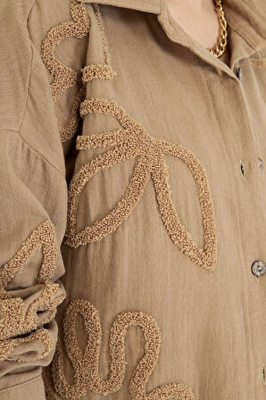 Yaprak Nakışlı Müslin Gömlek 