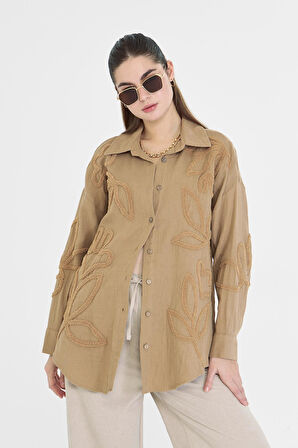 Yaprak Nakışlı Müslin Gömlek 