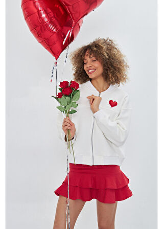 Kalp Baskılı Bomber Sweatshirt 