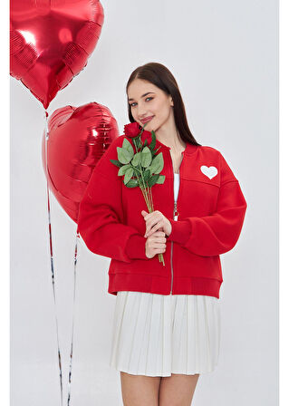 Kalp Baskılı Bomber Sweatshirt 