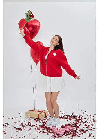 Kalp Baskılı Bomber Sweatshirt 