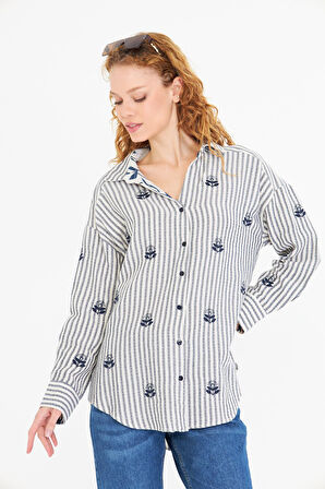 Nakışlı Çizgili Gömlek 