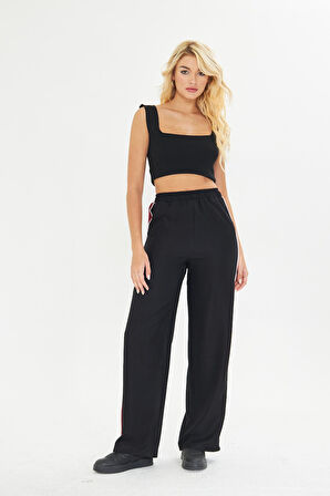 Şeritli Bol Paça Pantolon 