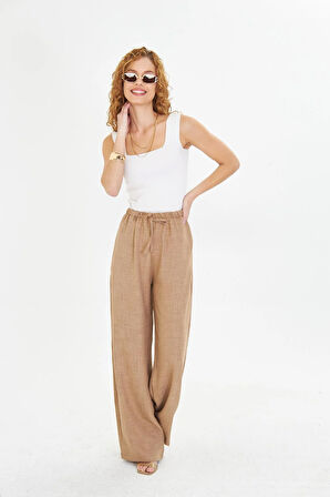 Keten Görünümlü Bol Paça Pantolon 