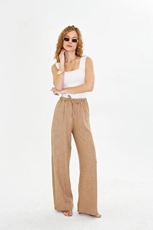 Keten Görünümlü Bol Paça Pantolon 