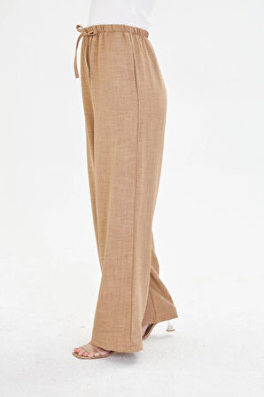 Keten Görünümlü Bol Paça Pantolon 