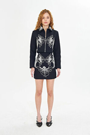 Nakışlı Gabardin Etek 