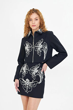 Nakışlı Gabardin Etek 