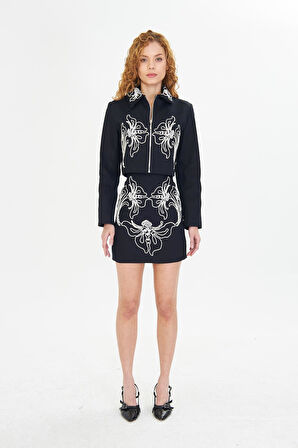 Nakışlı Gabardin Etek 