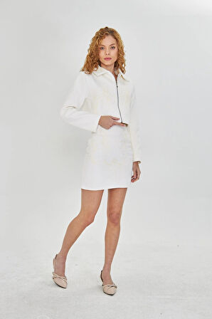 Nakışlı Gabardin Etek 