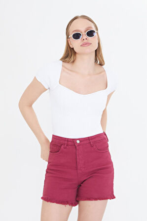 Geniş Yaka Kısa Kol Triko 