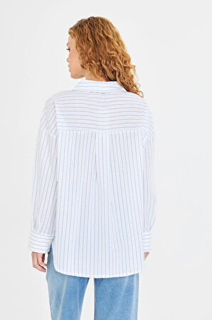 Çizgili Taşlı Poplin Gömlek 
