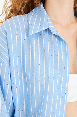 Çizgili Taşlı Poplin Gömlek 