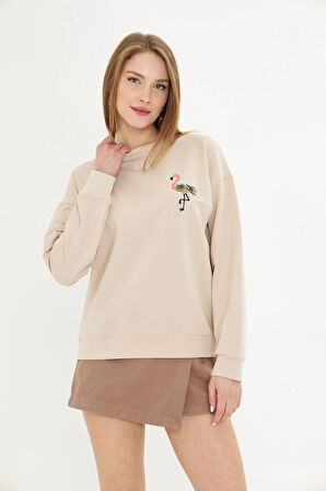 Flamingo Baskılı İki İplik Sweatshirt 