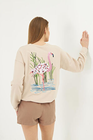 Flamingo Baskılı İki İplik Sweatshirt 