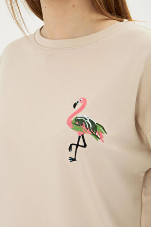 Flamingo Baskılı İki İplik Sweatshirt 