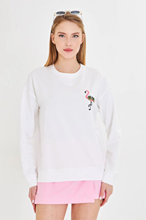 Flamingo Baskılı İki İplik Sweatshirt 