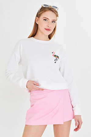 Flamingo Baskılı İki İplik Sweatshirt 