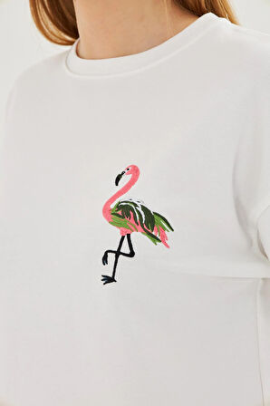 Flamingo Baskılı İki İplik Sweatshirt 