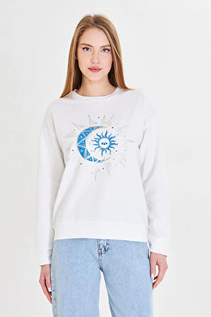Astroloji Baskılı İki İplik Sweatshirt 
