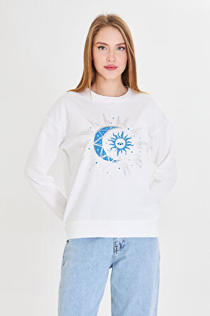 Astroloji Baskılı İki İplik Sweatshirt 