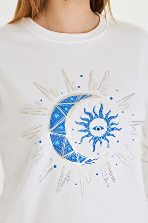Astroloji Baskılı İki İplik Sweatshirt 