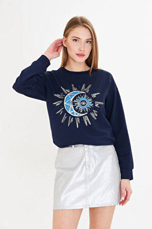 Astroloji Baskılı İki İplik Sweatshirt 