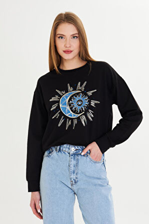 Astroloji Baskılı İki İplik Sweatshirt 