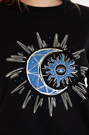 Astroloji Baskılı İki İplik Sweatshirt 