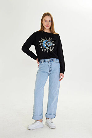 Astroloji Baskılı İki İplik Sweatshirt 