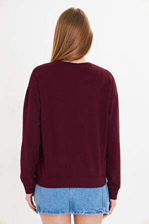 Kalpli Taş Baskılı Sweatshirt 