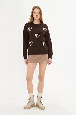 Kalpli Taş Baskılı Sweatshirt 