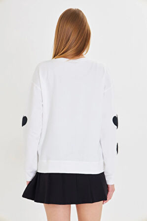 Havlu Kalp Baskılı İki İplik Sweatshirt 
