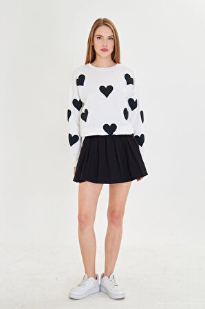 Havlu Kalp Baskılı İki İplik Sweatshirt 