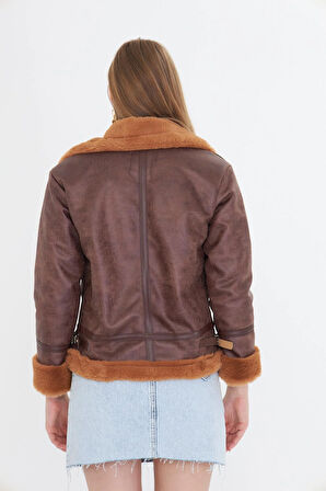 İçi Kürklü Fermuarlı Deri Mont 