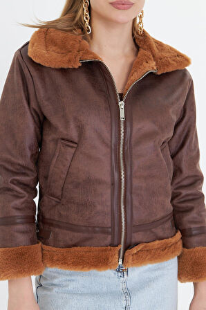 İçi Kürklü Fermuarlı Deri Mont 