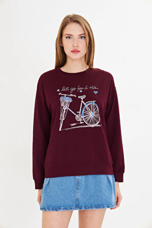 Bisiklet Baskılı İki İplik Sweatshirt 