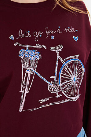 Bisiklet Baskılı İki İplik Sweatshirt 