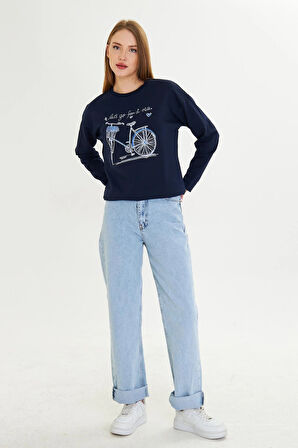 Bisiklet Baskılı İki İplik Sweatshirt 