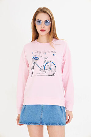 Bisiklet Baskılı İki İplik Sweatshirt 