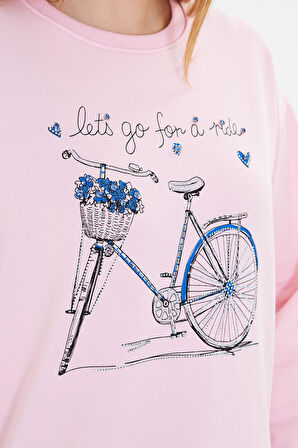 Bisiklet Baskılı İki İplik Sweatshirt 