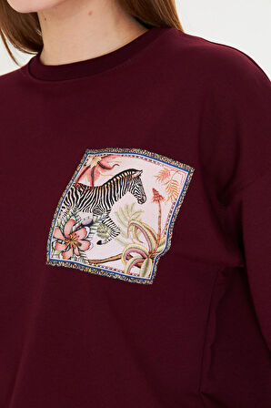Zebra Baskılı İki İplik Sweatshirt 