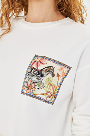 Zebra Baskılı İki İplik Sweatshirt 