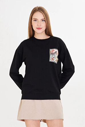 Zebra Baskılı İki İplik Sweatshirt 
