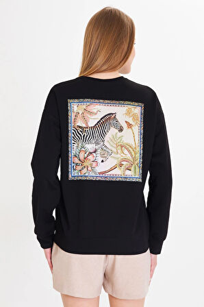 Zebra Baskılı İki İplik Sweatshirt 
