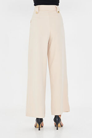 Kemeri Düğme Detaylı Atlas Pantolon - Taş