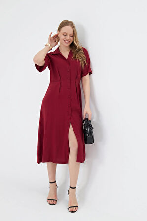 Kısa Kollu Düğmeli Modal Elbise 