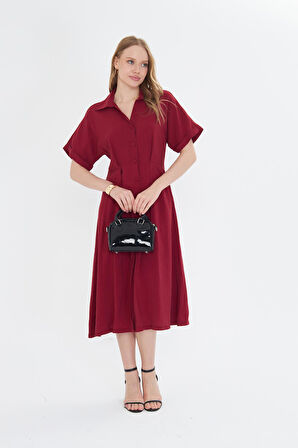 Kısa Kollu Düğmeli Modal Elbise 